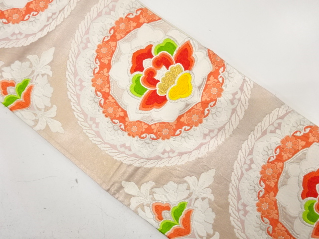 JAPANESE KIMONO / ANTIQUE FUKURO OBI / SILK / WOVEN FLORAL CREST